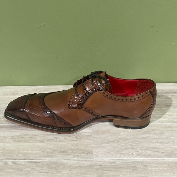 Brown Leather Oxford Shoes with Brogue Detailing - Picture 3 of 5